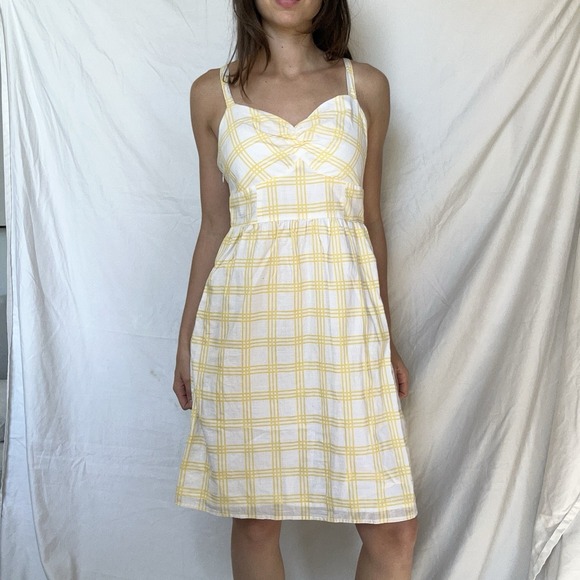Old Navy Dresses & Skirts - Yellow Plaid Midi Dress Feminine Coquette Romantic Cottagecore Ditsy